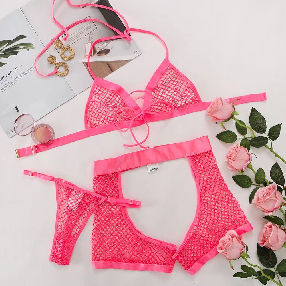 Hot Pink Fishnet Lingerie Set