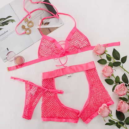 Hot Pink Fishnet Lingerie Set